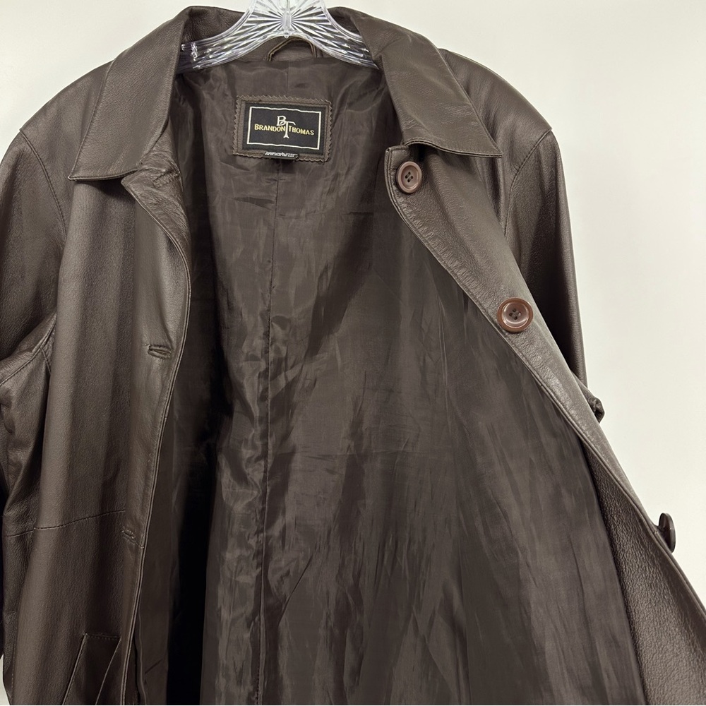 Brandon Thomas Leather Trench Coat Brown Size L - Picture 4 of 5